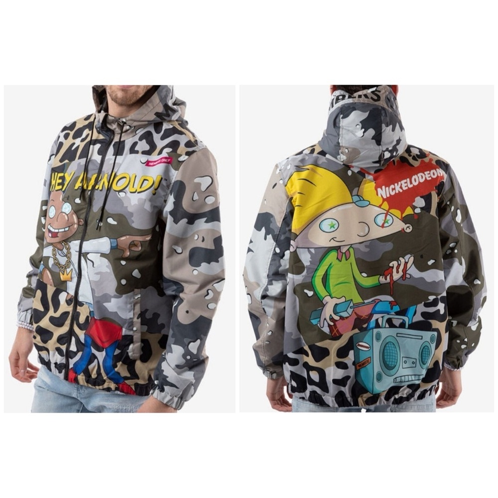 Members Only x Nickelodeon Hey Arnold Camo Hooded Windbreaker Jacket XL